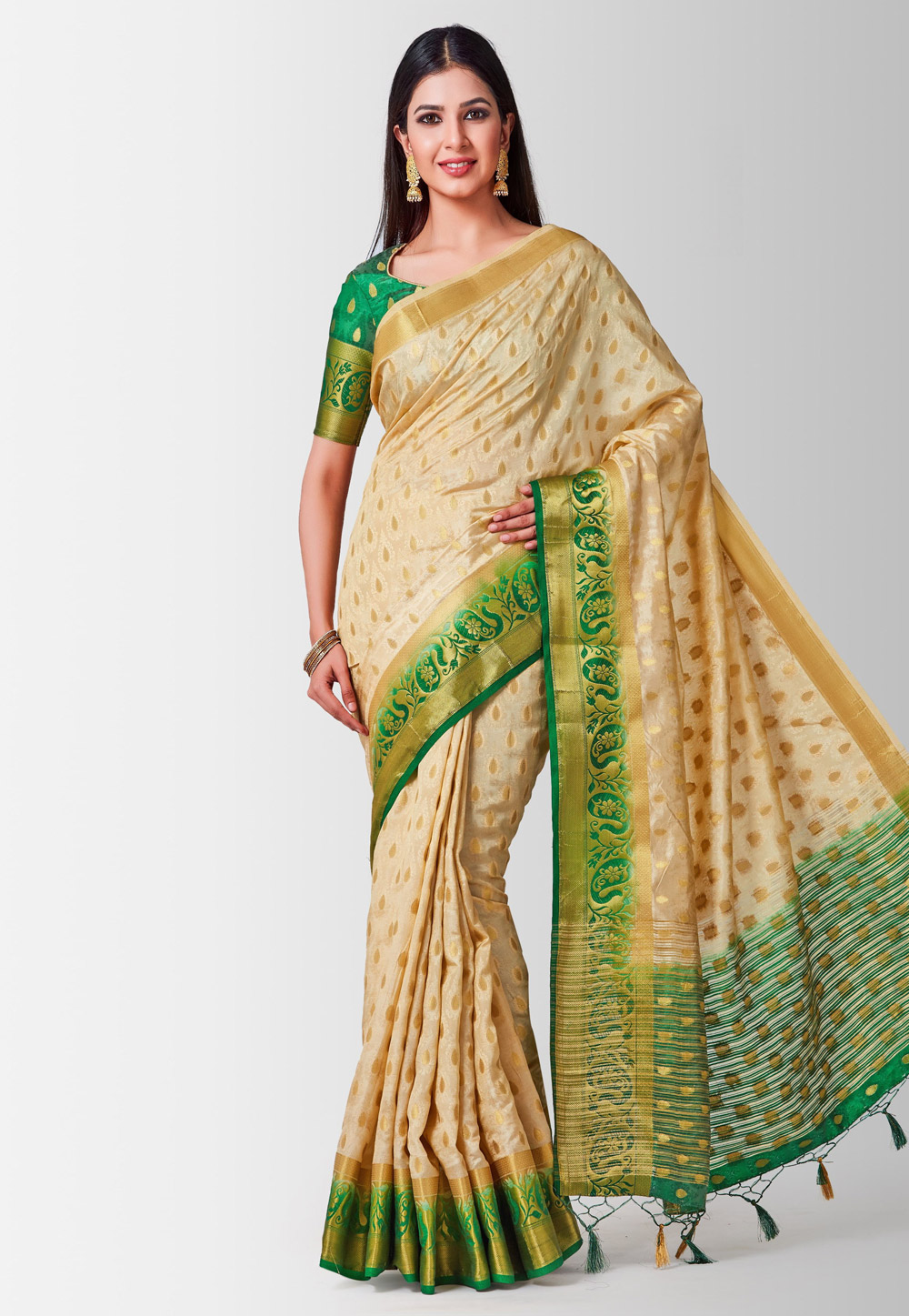 Beige Kanjivaram Silk Saree With Blouse 185976