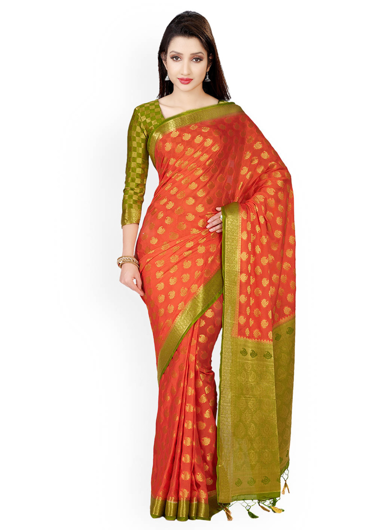 Orange Silk Saree With Blouse 140143