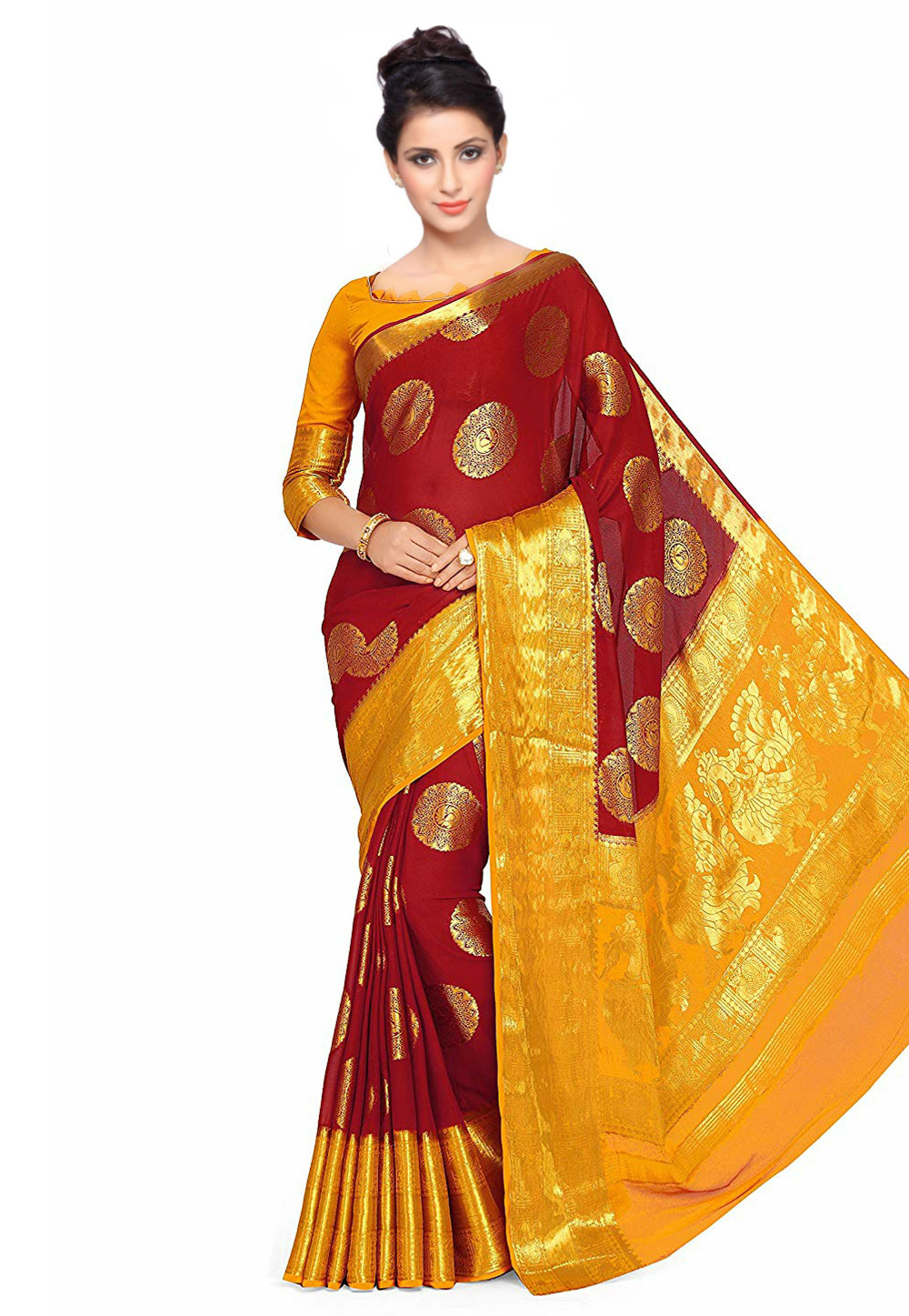 Maroon Kanjipuram Silk Festival Wear Saree 167405