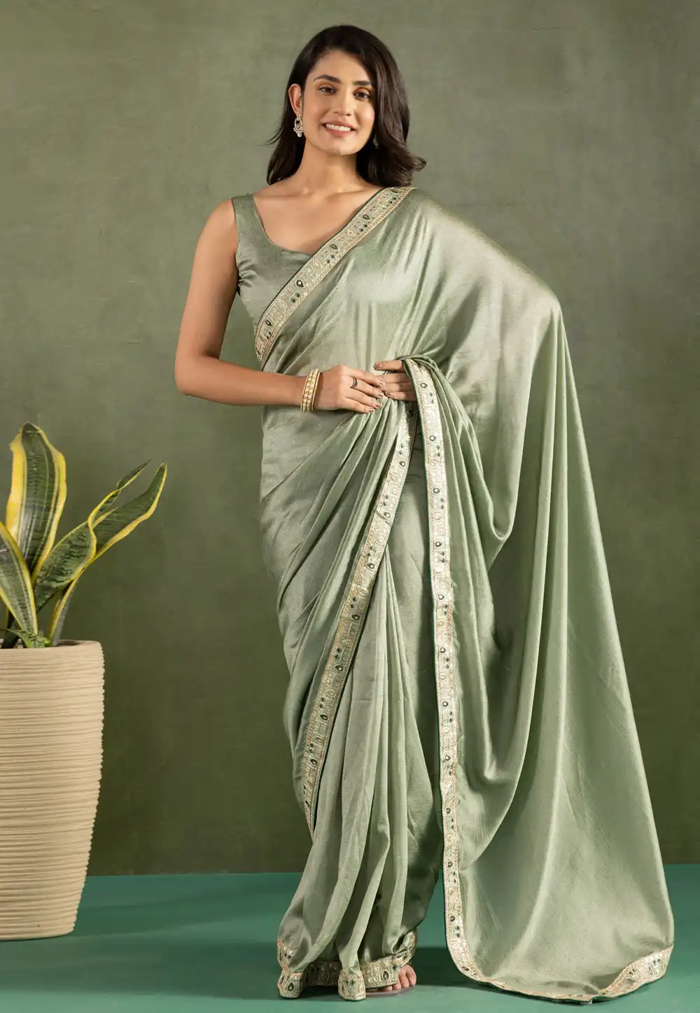 Camo Green Chiffon Lehenga Saree 311586