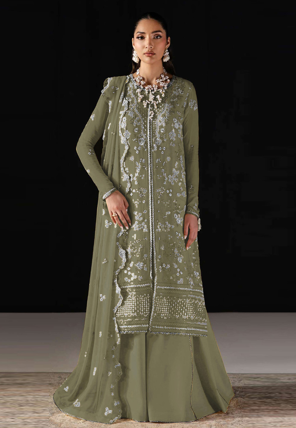 Camo Green Chiffon Palazzo Suit 327402
