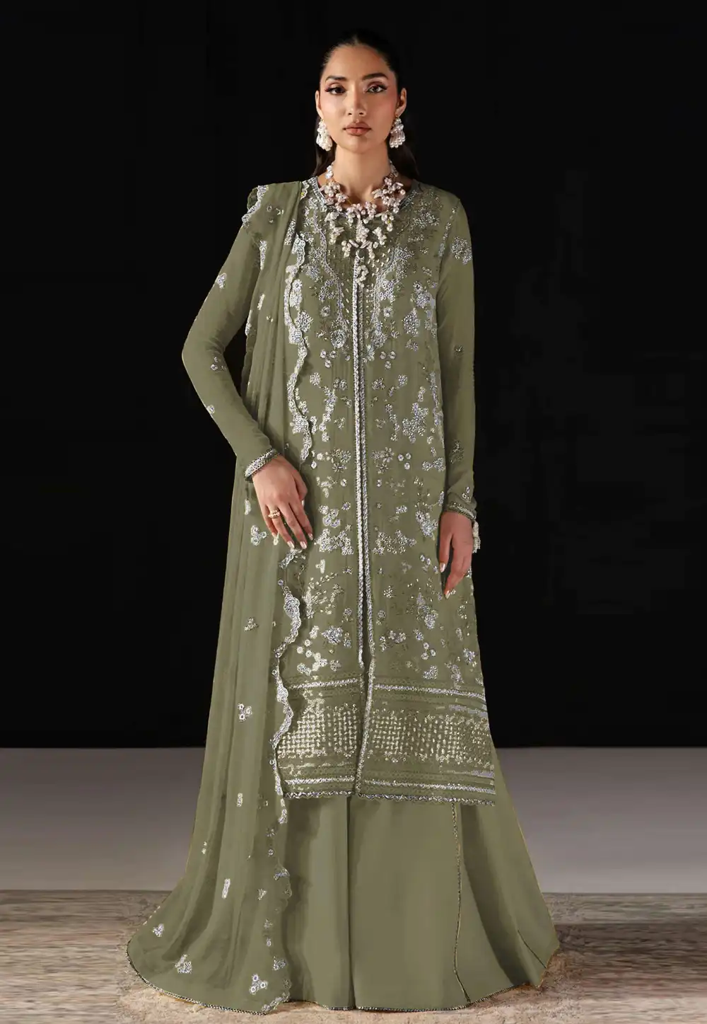 Camo Green Chiffon Palazzo Suit 327402