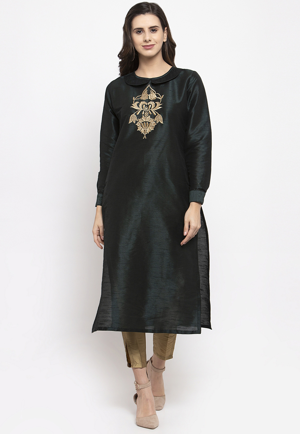 Camo Green Dupion Silk Kurta Set With Pent 284896