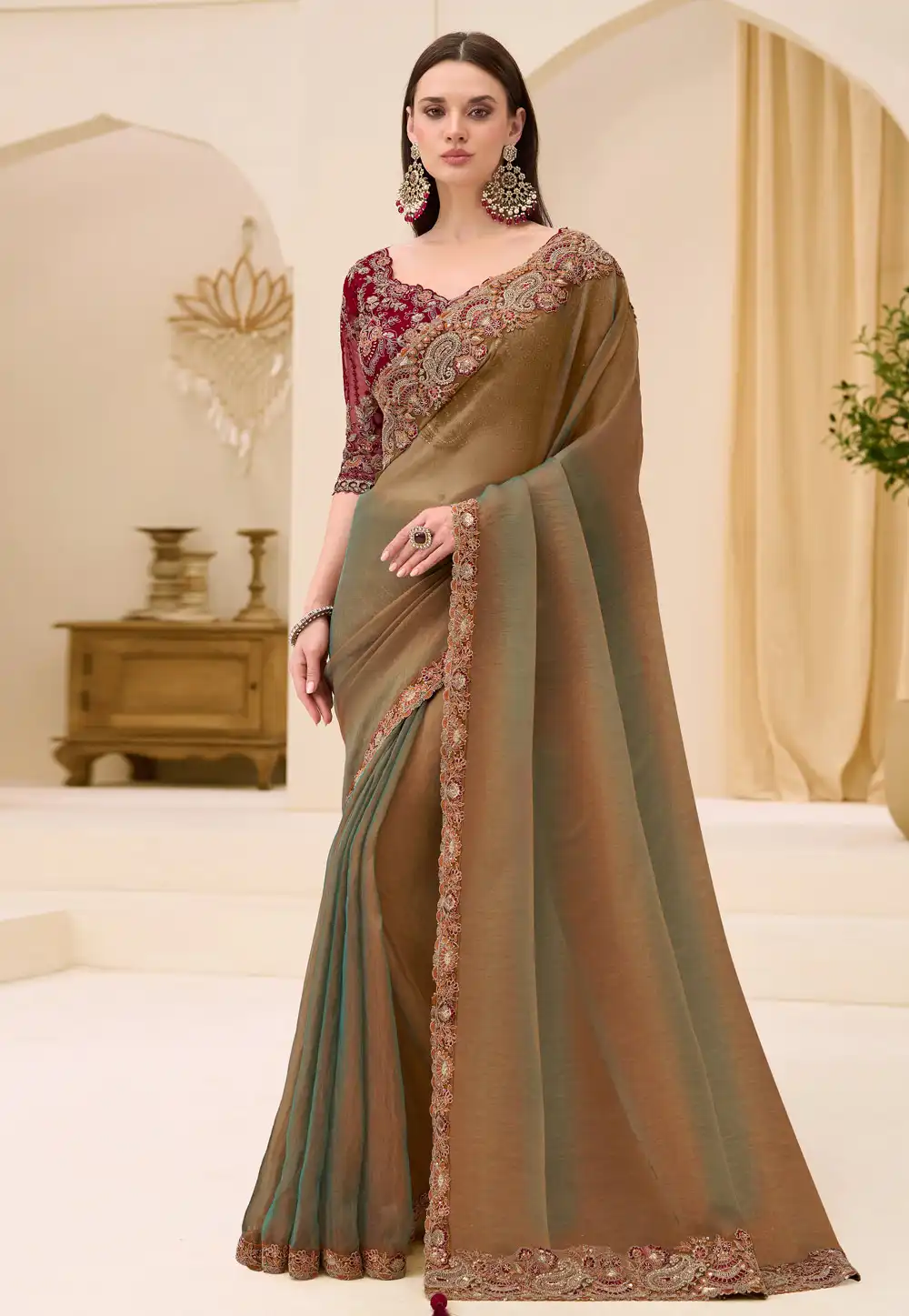 Camo Green Georgette Saree With Blouse 326400
