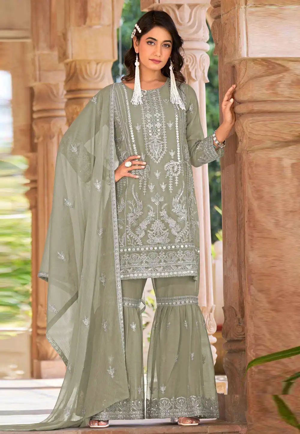 Camo Green Nylon Sharara Suit 315180