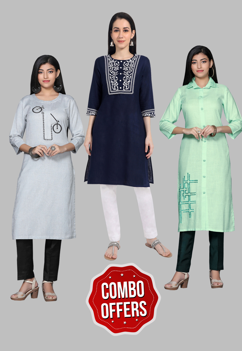 Combo Kurti For Women-PACK OF 3