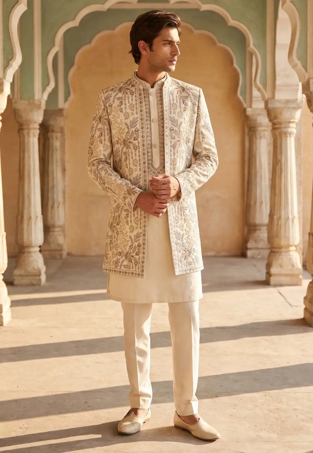 Cream Armani Jacket Style Sherwani 330974