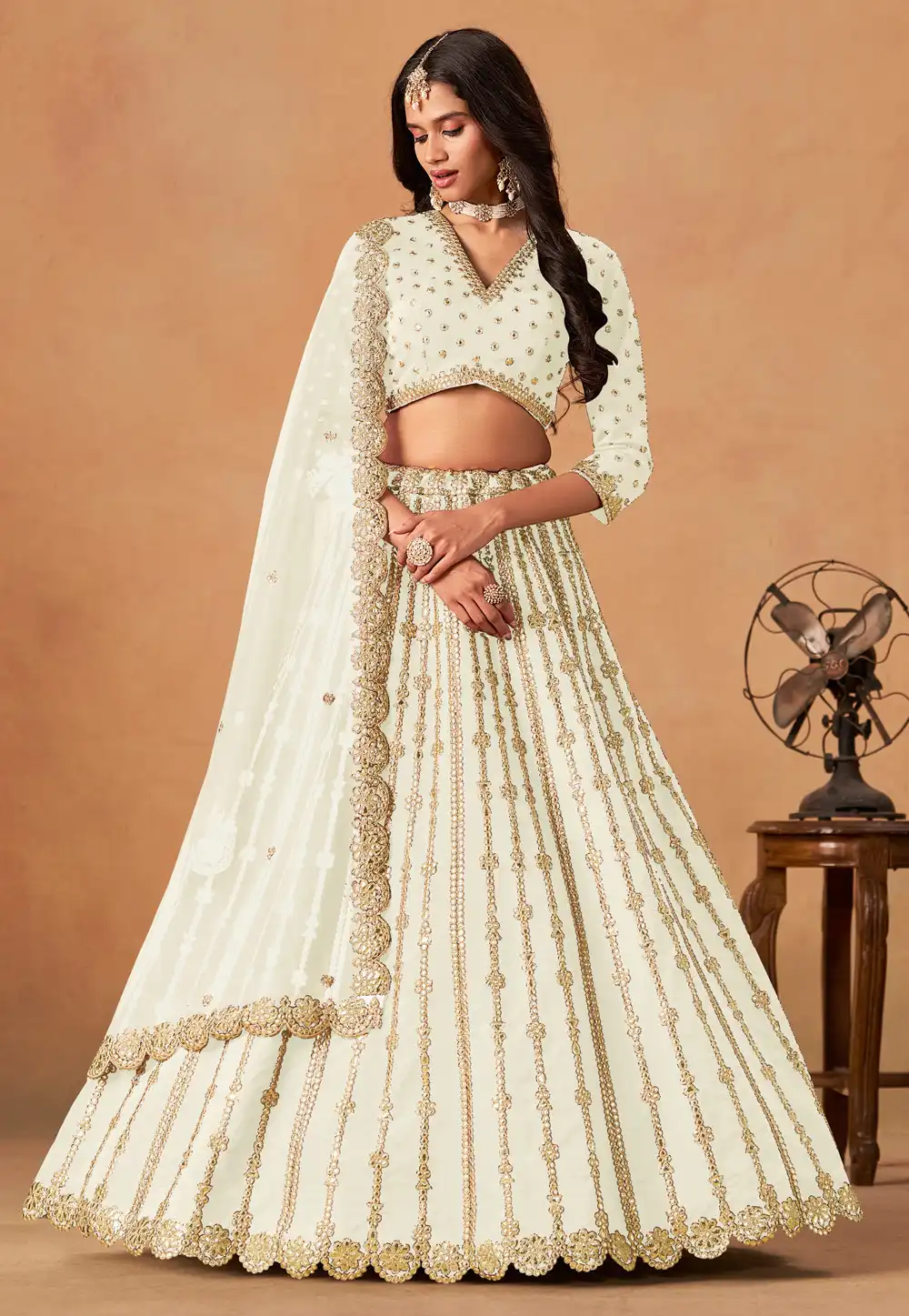 Cream Art Silk Circular Lehenga Choli 317442