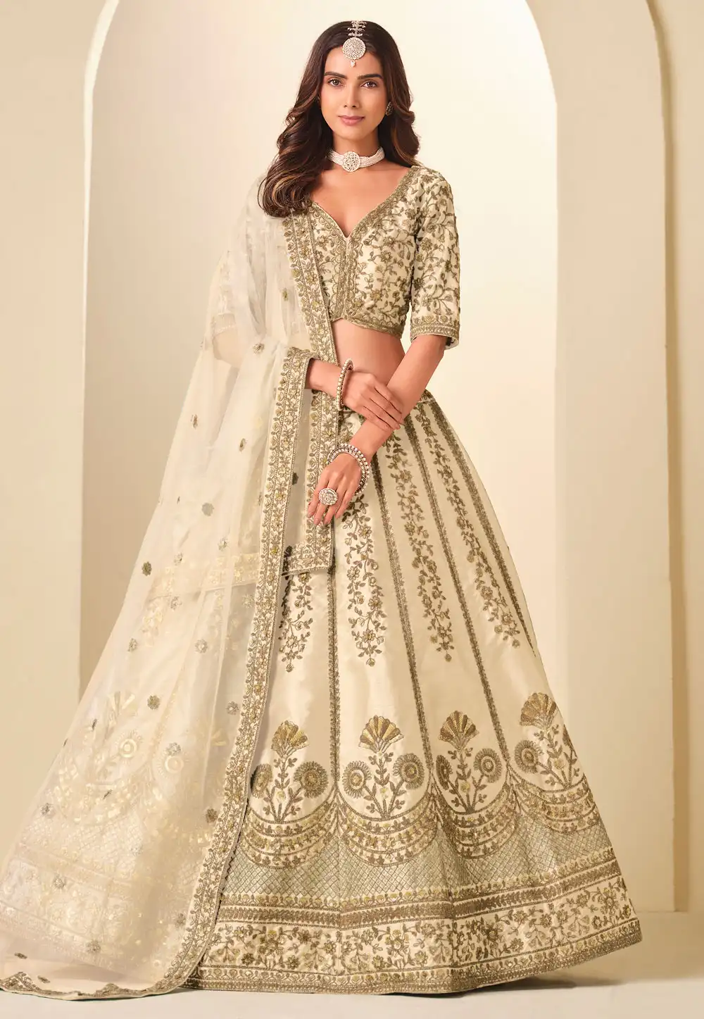 Cream Art Silk Circular Lehenga Choli 323515