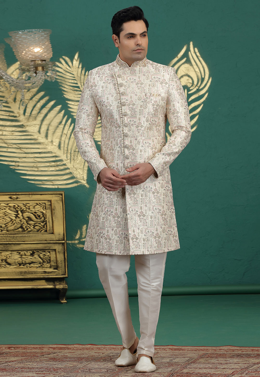Cream Art Silk Indo Western Sherwani 319020