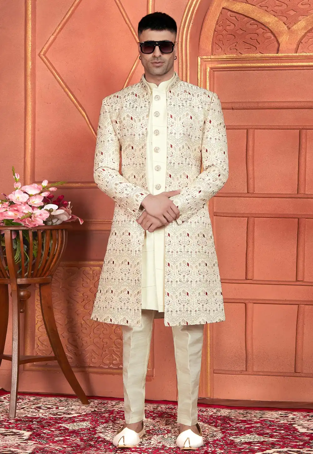 Cream Art Silk Indo Western Suit 285739