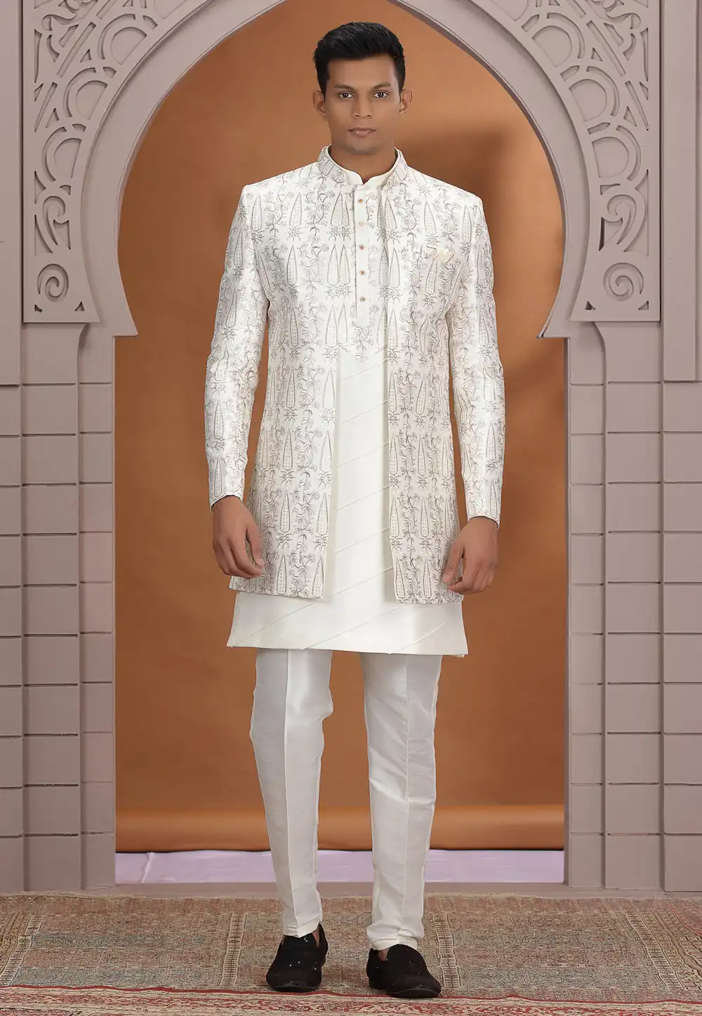 Cream Art Silk Indo Western Suit 319034