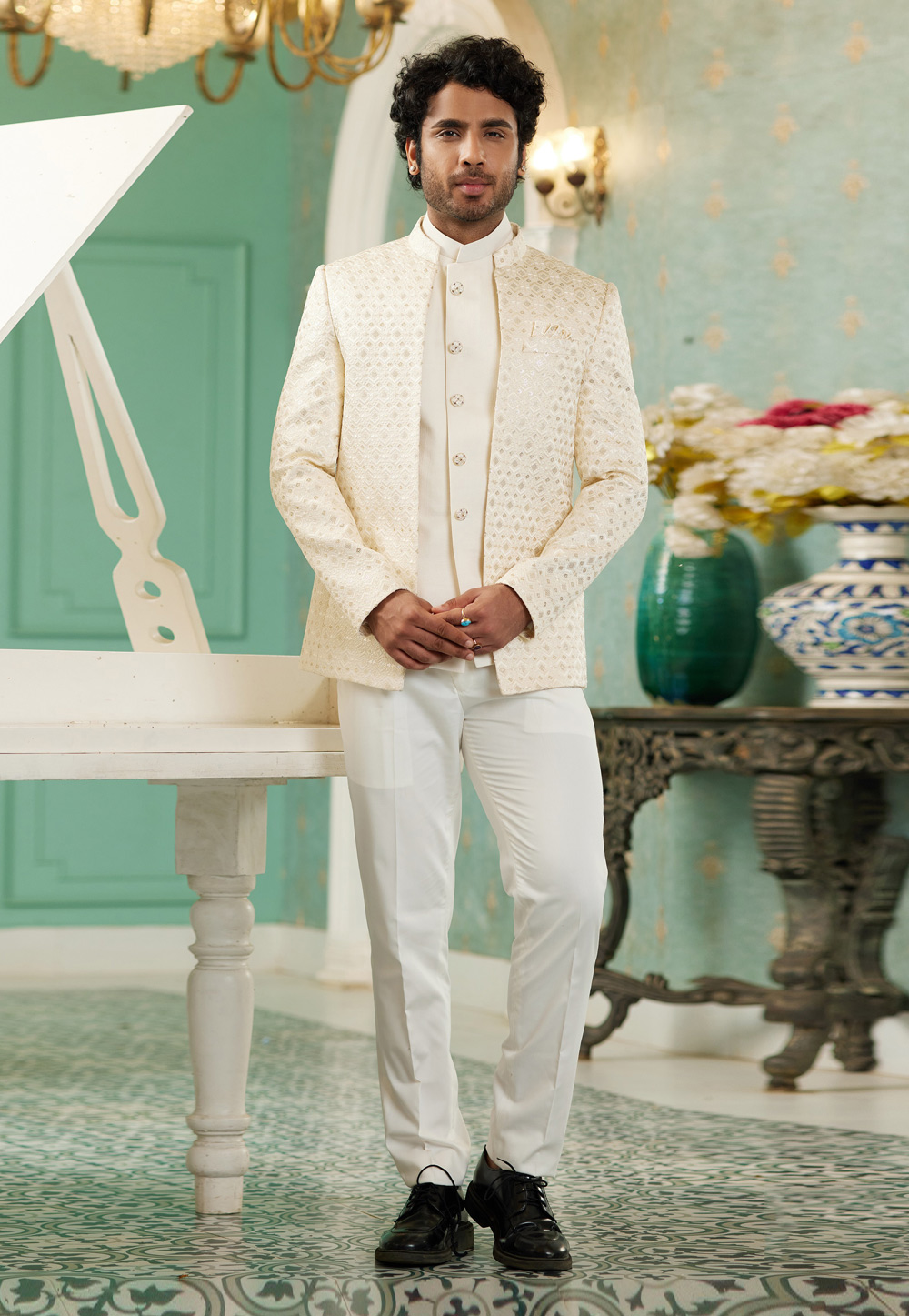 Cream Art Silk Jodhpuri Suit 278284
