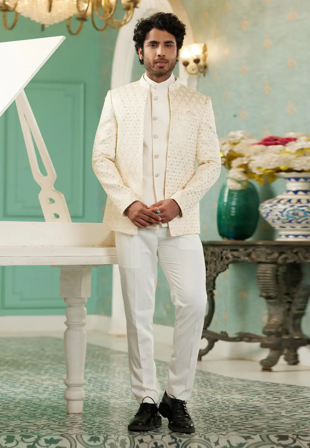 Cream Art Silk Jodhpuri Suit 278284