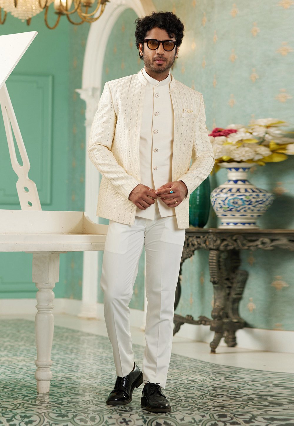 Cream Art Silk Jodhpuri Suit 278289