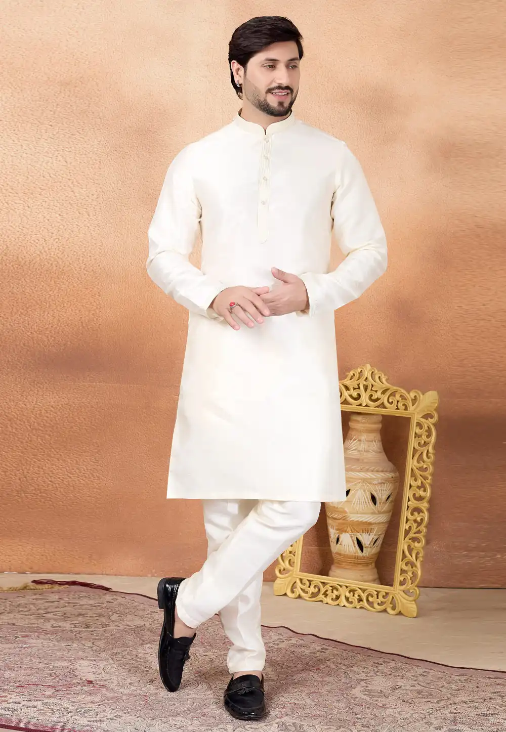 Cream Art Silk Kurta Pajama 323395