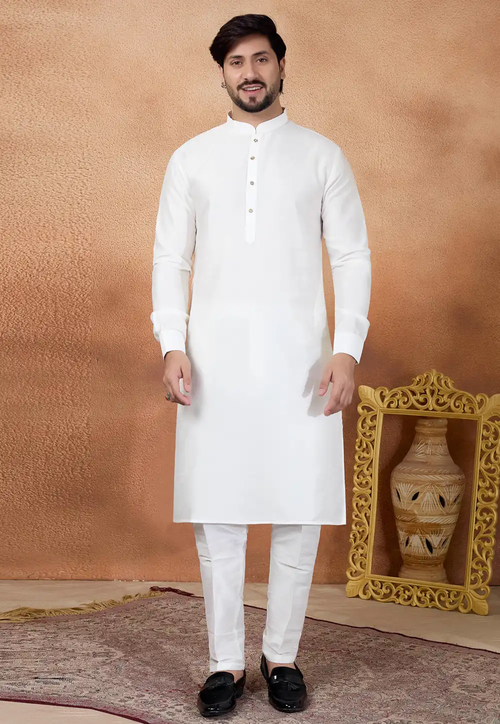 Cream Art Silk Kurta Pajama 323401