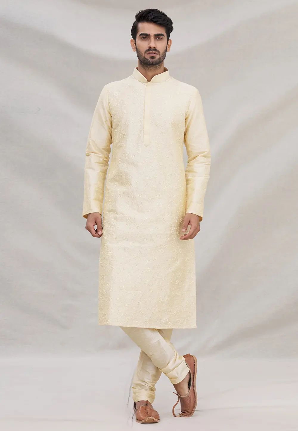 Cream Art Silk Kurta Pajama 300271
