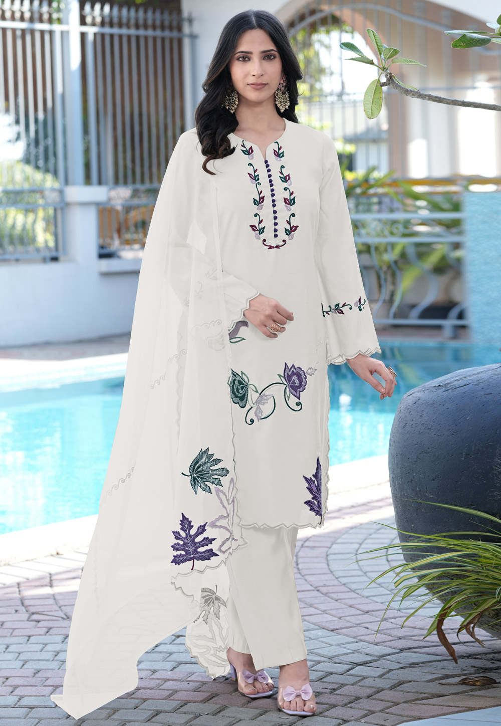 Cream Art Silk Readymade Pakistani Suit 325025