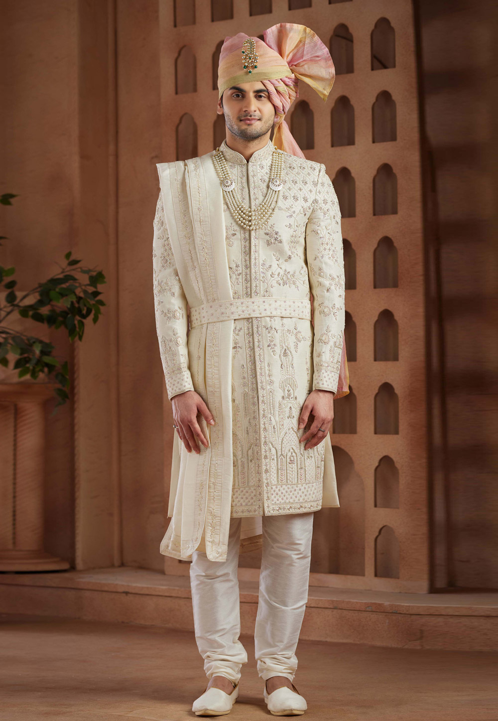 Cream Art Silk Sherwani 285790