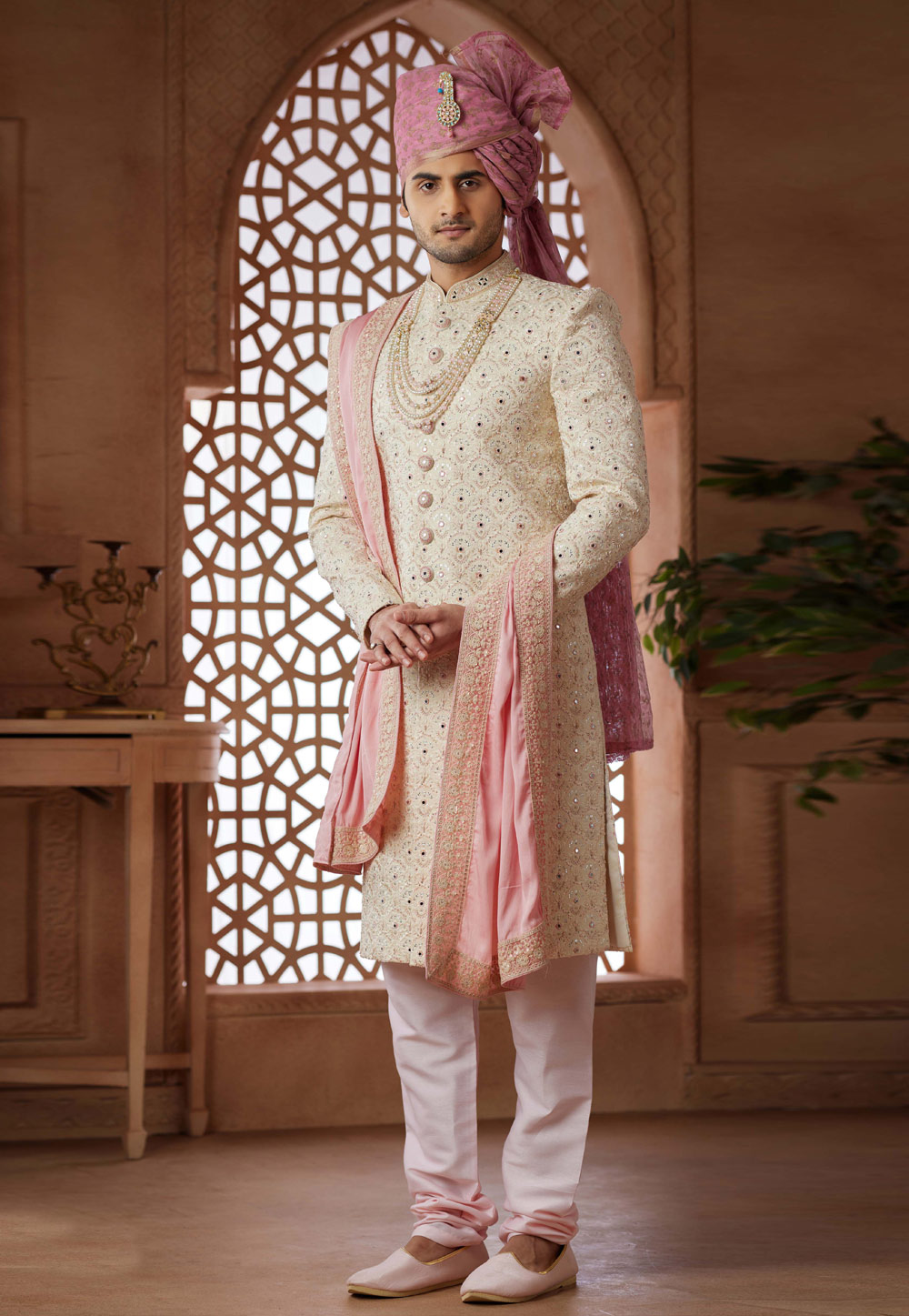 Cream Art Silk Sherwani 285801