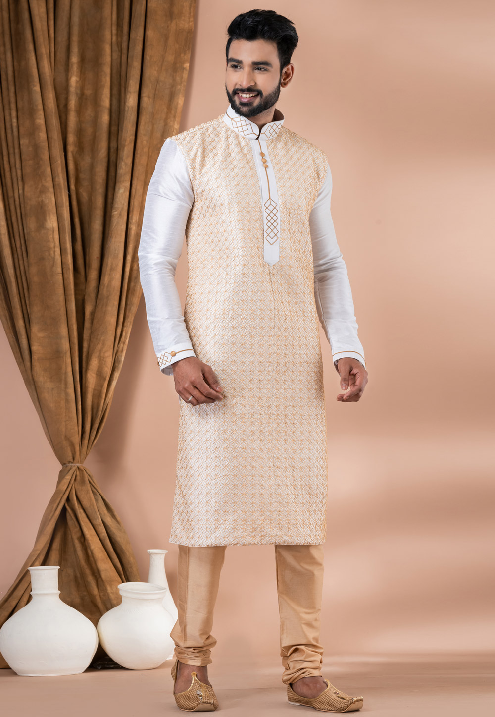 Cream Banarasi Kurta Pajama 282522