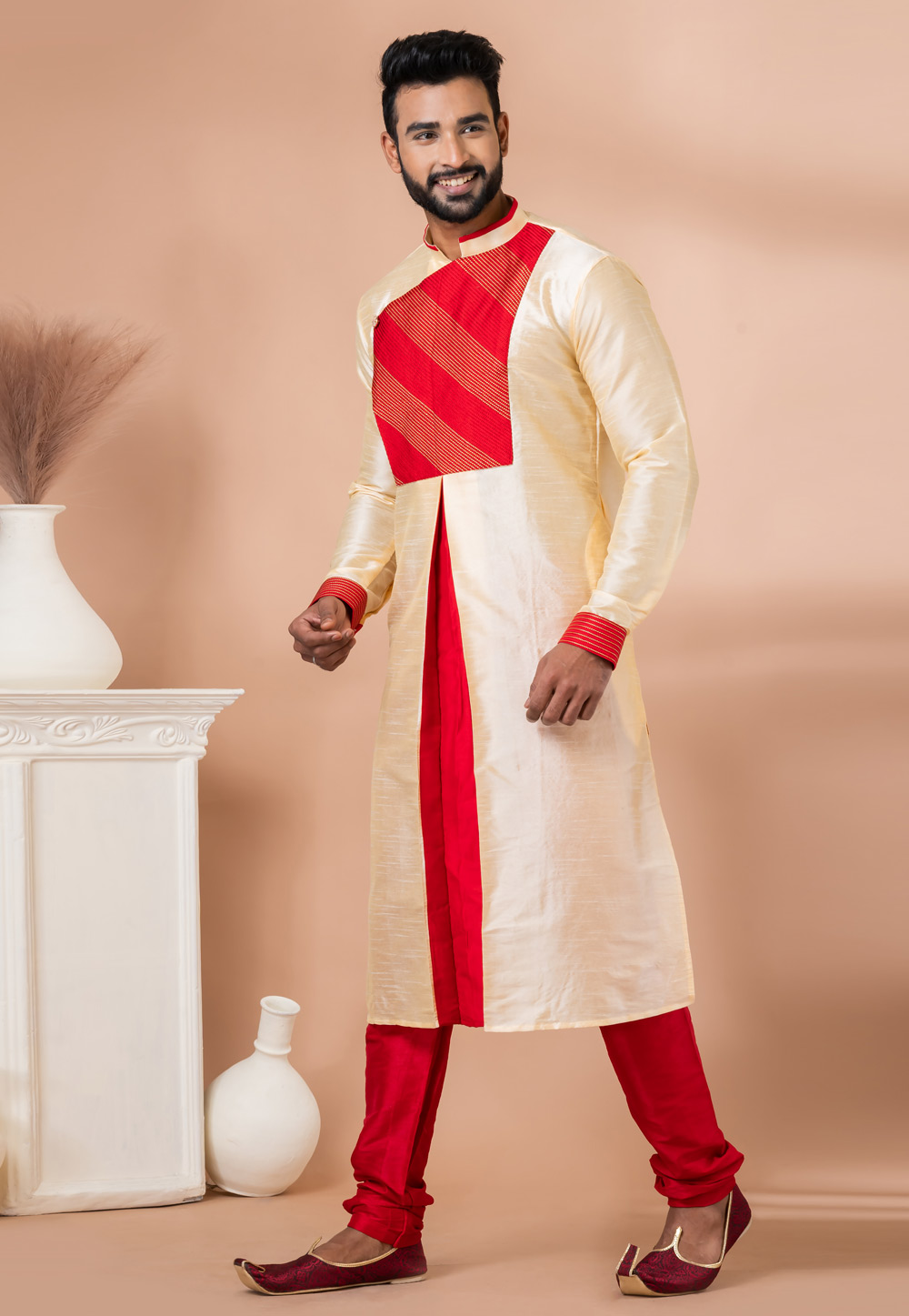 Cream Banarasi Kurta Pajama 282532