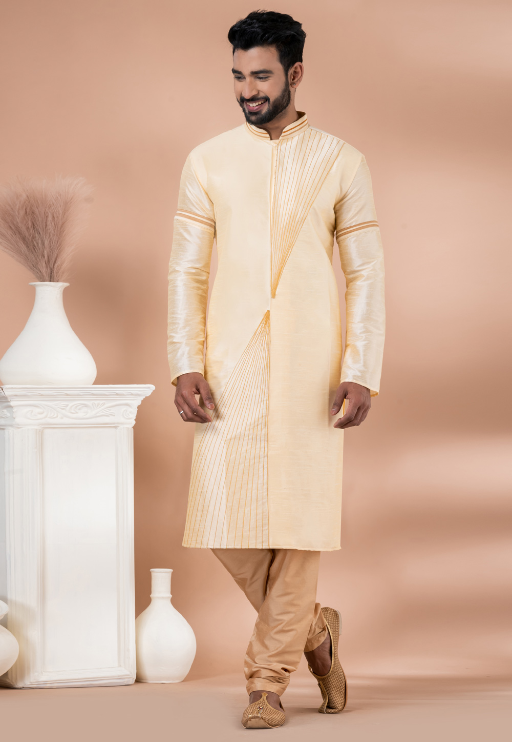 Cream Banarasi Kurta Pajama 282572