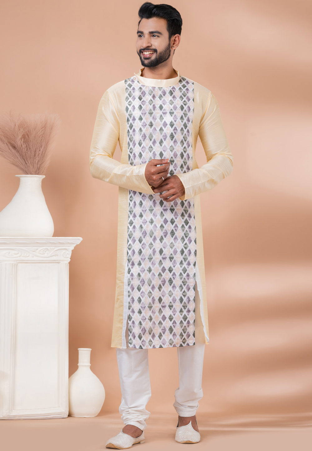 Cream Banarasi Kurta Pajama 282584