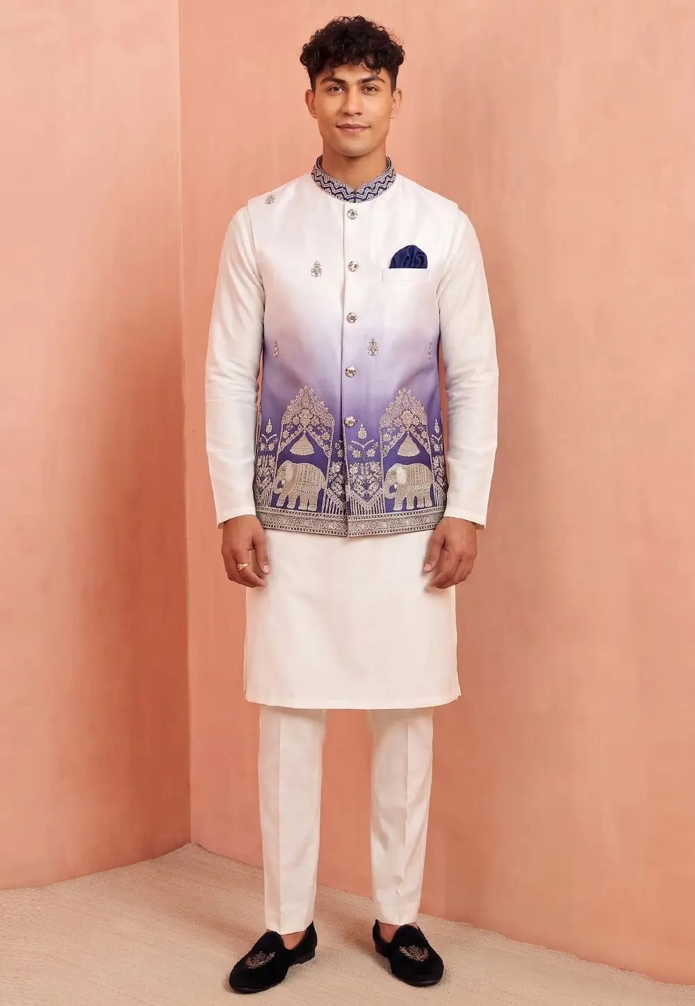 Cream Banarasi Silk Kurta Pajama With Jacket 333500