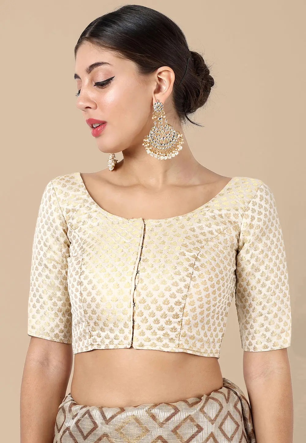Cream Banarasi Silk Readymade Blouse 333207