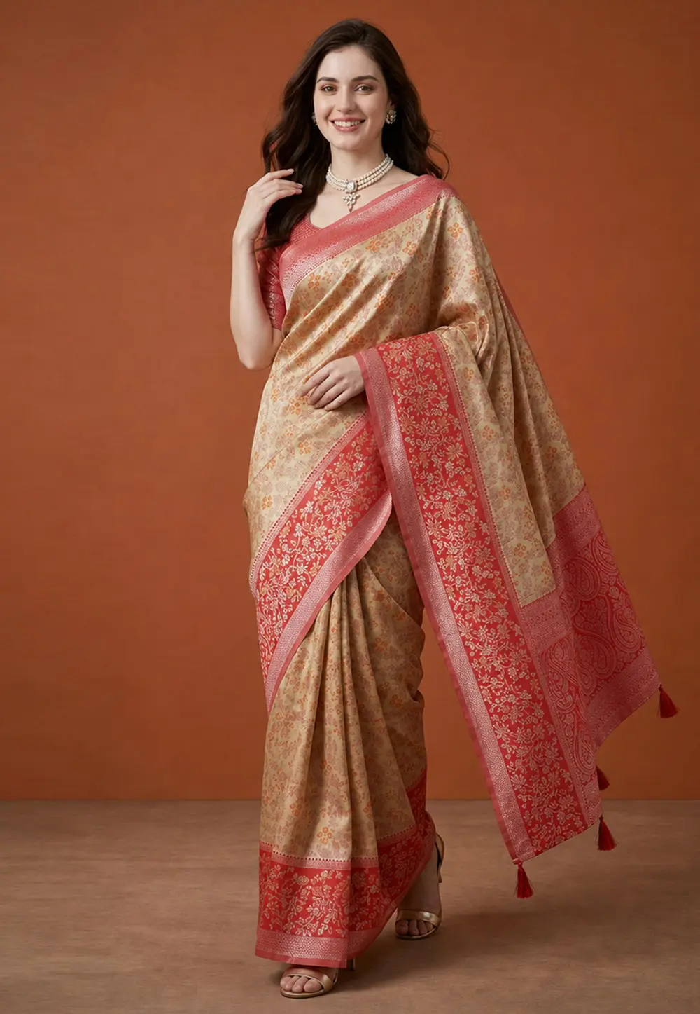 Cream Banarasi Silk Saree 331712