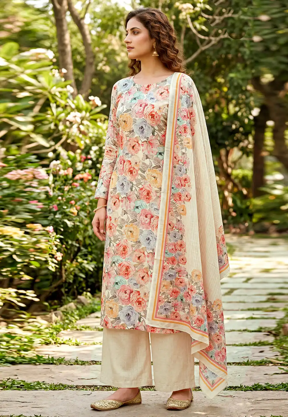 Cream Cambric Cotton Pakistani Suit 328325