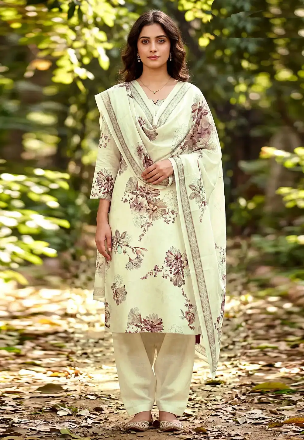 Cream Cambric Cotton Punjabi Suit 328317