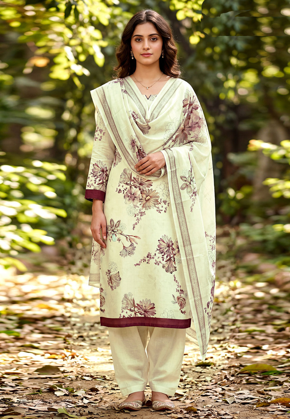 Cream Cambric Cotton Punjabi Suit 328317