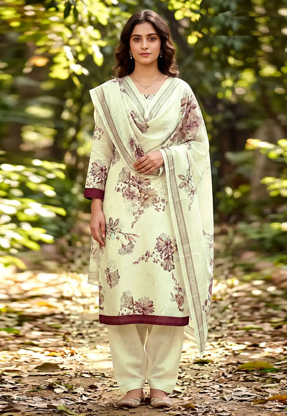Cream Cambric Cotton Punjabi Suit 328317