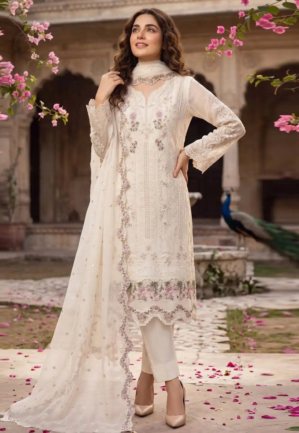 Cream Chiffon Pakistani Suit 330448