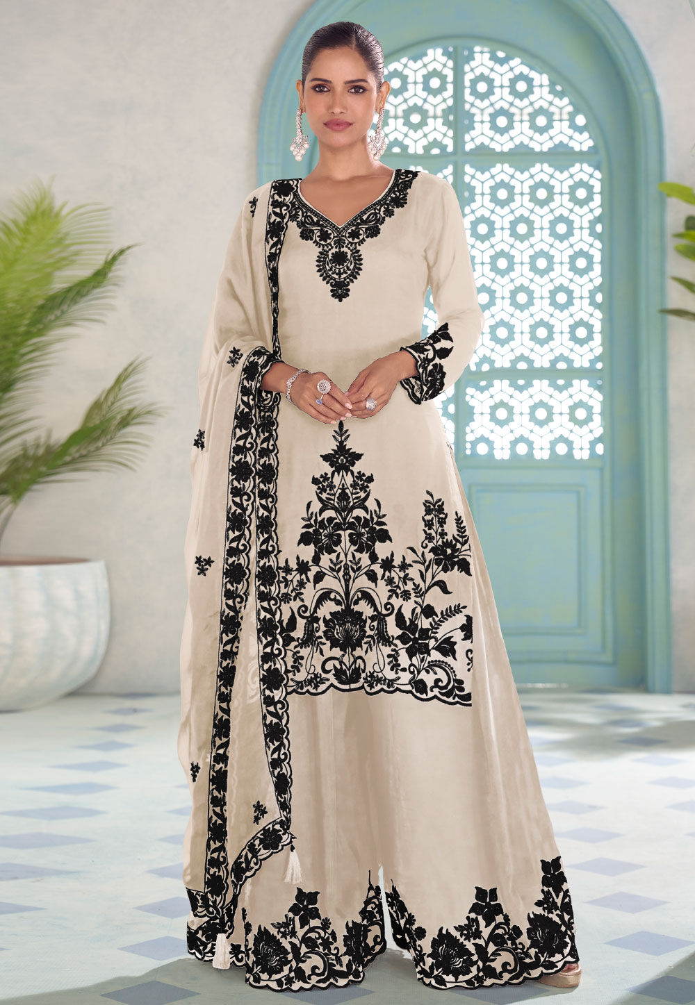 Cream Chinon Pakistani Suit 323073