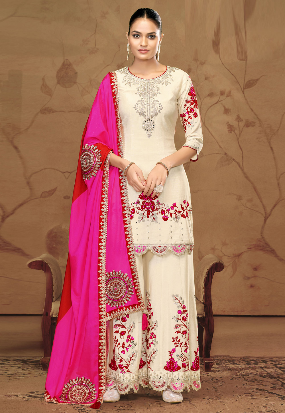 Cream Chinon Palazzo Suit 307569