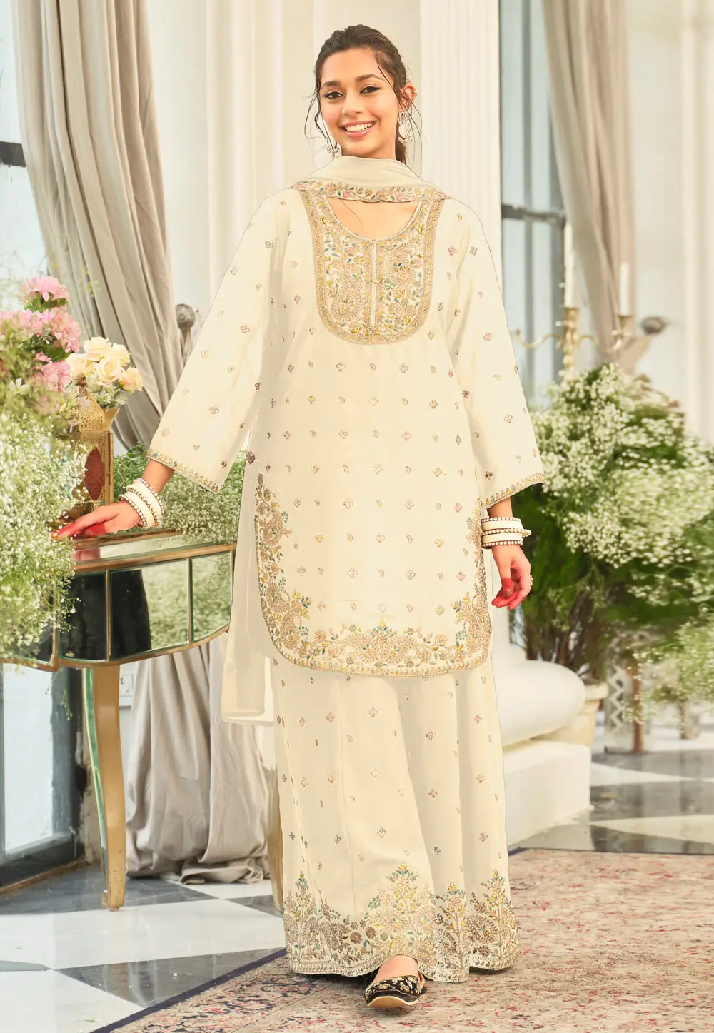 Cream Chinon Palazzo Suit 335828