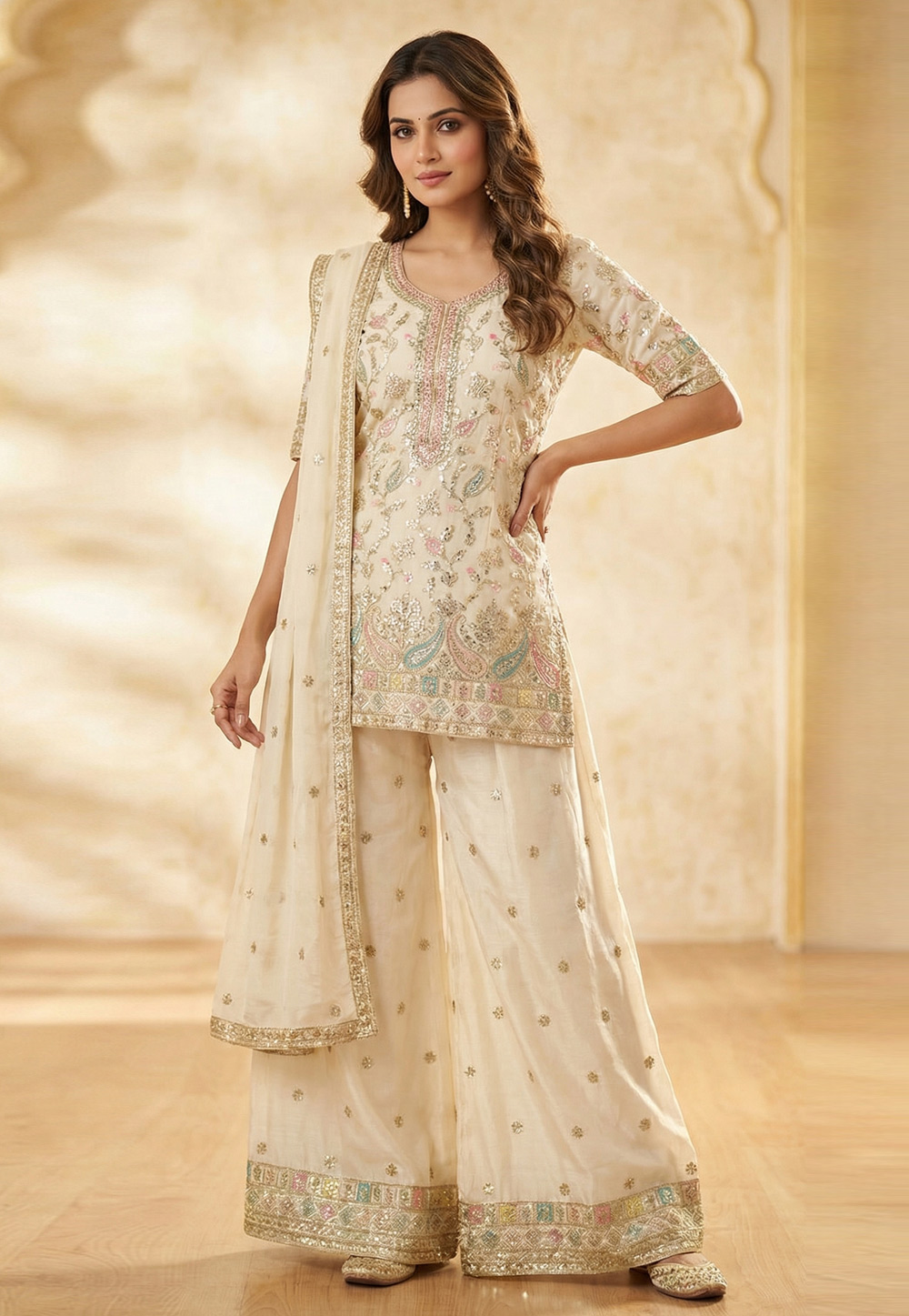 Cream Chinon Palazzo Suit 320938
