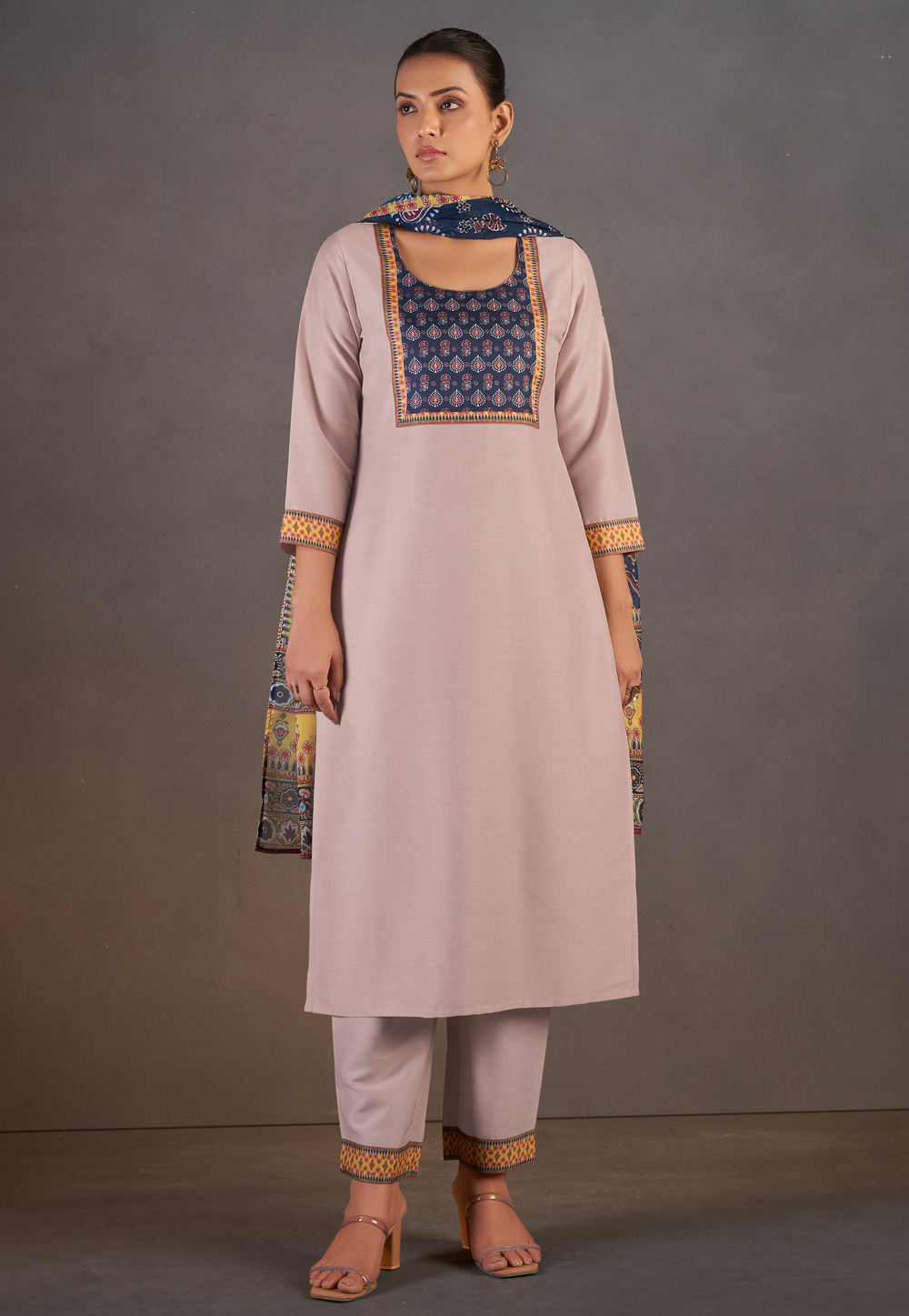 Cream Chinon Readymade Pakistani Suit 321867