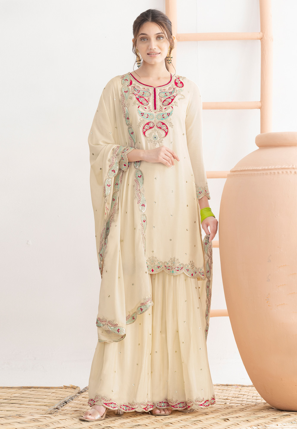 Cream Chinon Sharara Suit 325912