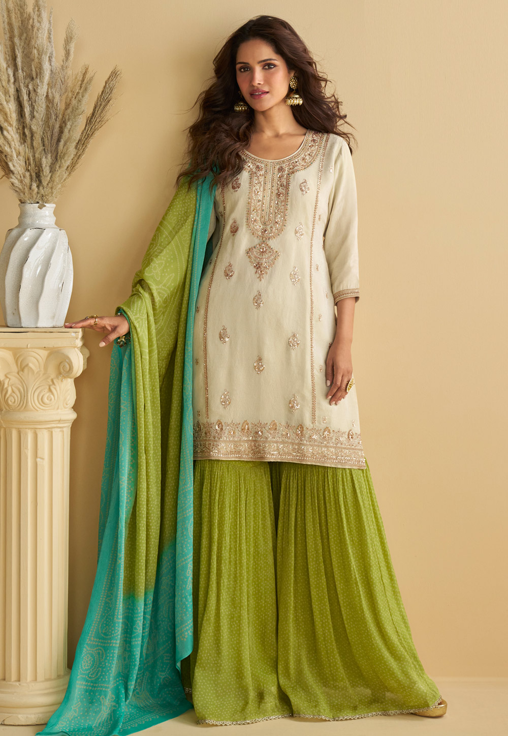 Cream Chinon Silk Palazzo Suit 318747
