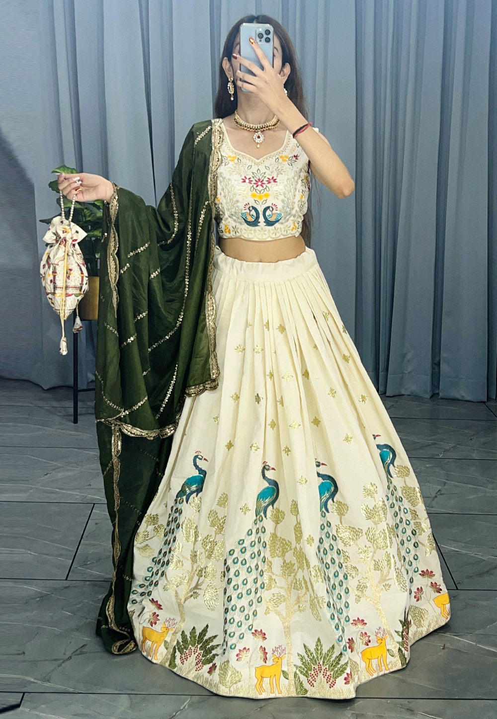 Cream Cotton A Line Lehenga Choli 308952