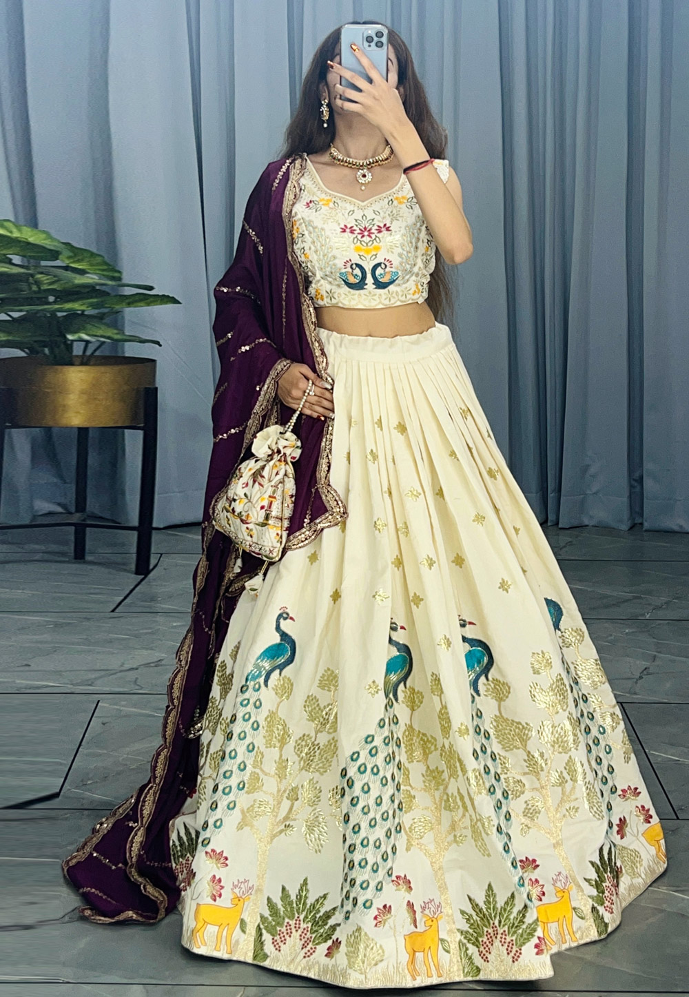 Cream Cotton A Line Lehenga Choli 308954