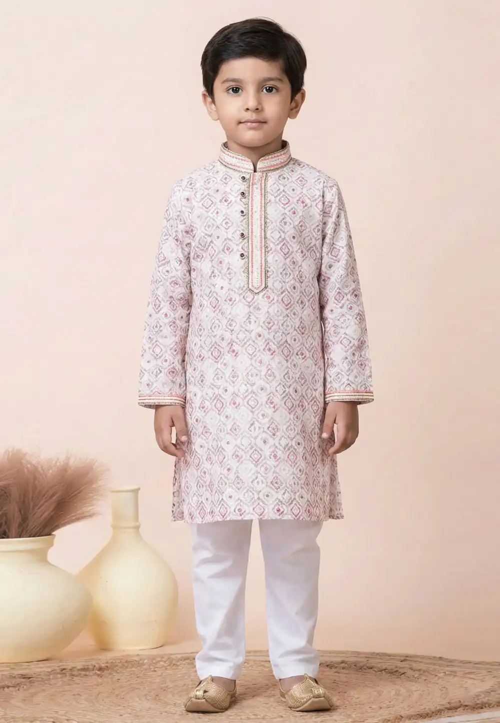 Cream Cotton Kids Kurta Pajama 322274