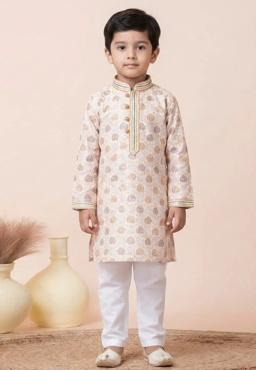 Cream Cotton Kids Kurta Pajama 322277