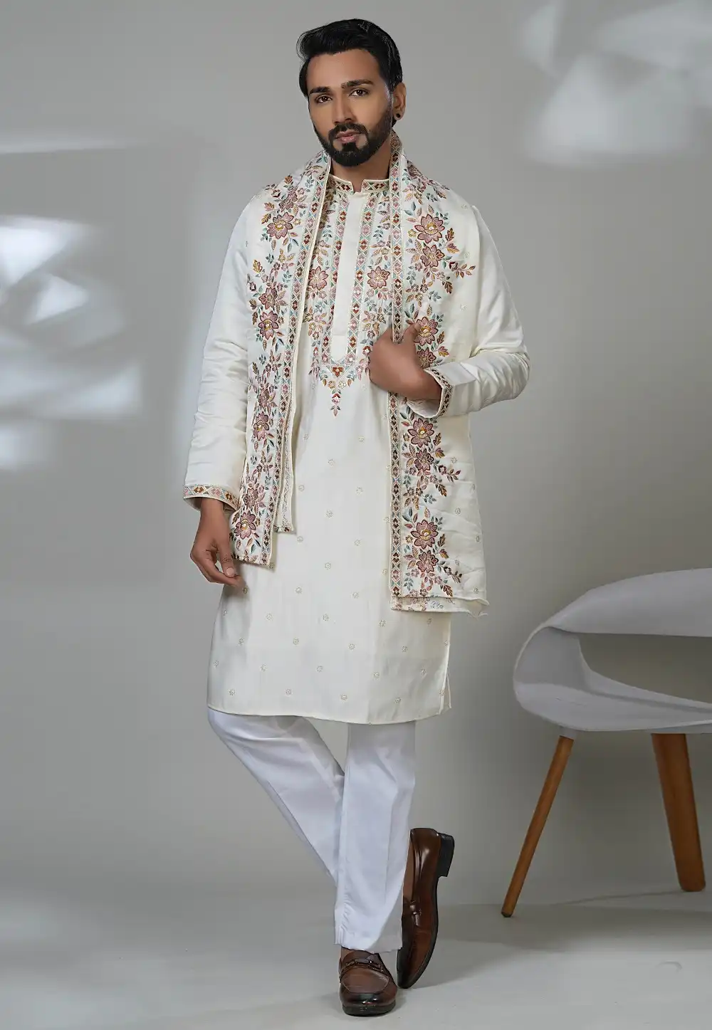 Cream Cotton Kurta Pajama 315549