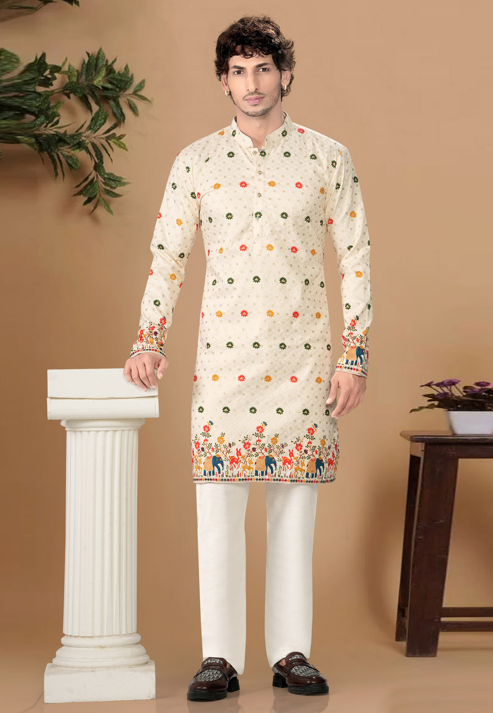 Cream Cotton Kurta Pajama 325822